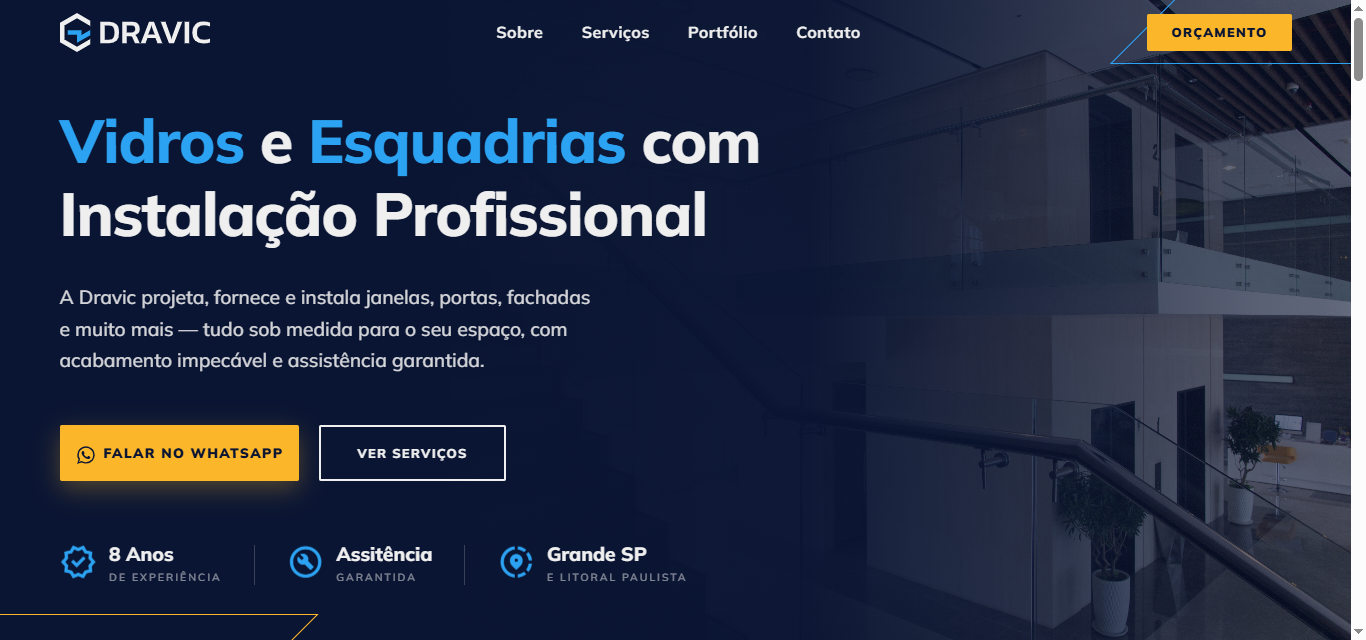 Screenshot do projeto Vidros e Esquadrias
